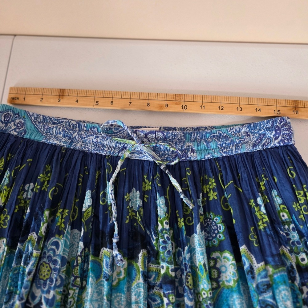 Take Two Clothing‎ Cotton Peasant Skirt Womens Large Blue Green Floral Boho - Picture 7 of 11